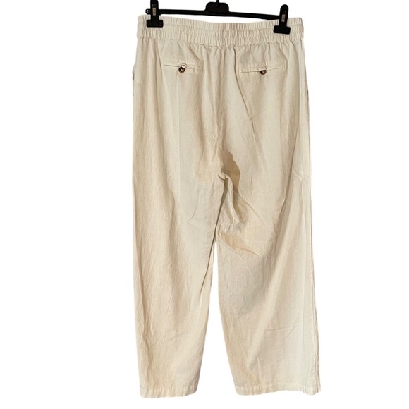 ZENANA Womens XL Wide Leg Cropped Pants Cream Linen Blend Drawstring Waist - Picture 2 of 6